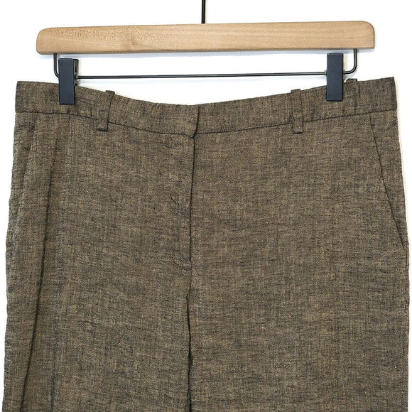 Theory Linen Blend Trouser Pant Straight Leg High Rise Olive Green Workwear 8 - Picture 4 of 16